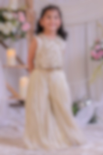 Off-White Shimmer Silk Palazzo Set For Girls by Li'l Angels at Pernia's Pop Up Shop