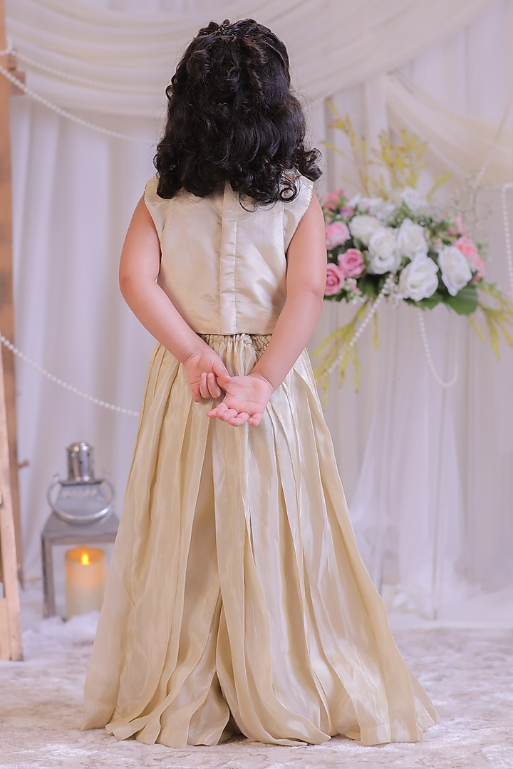 Off-White Shimmer Silk Palazzo Set For Girls by Li'l Angels at Pernia's Pop Up Shop
