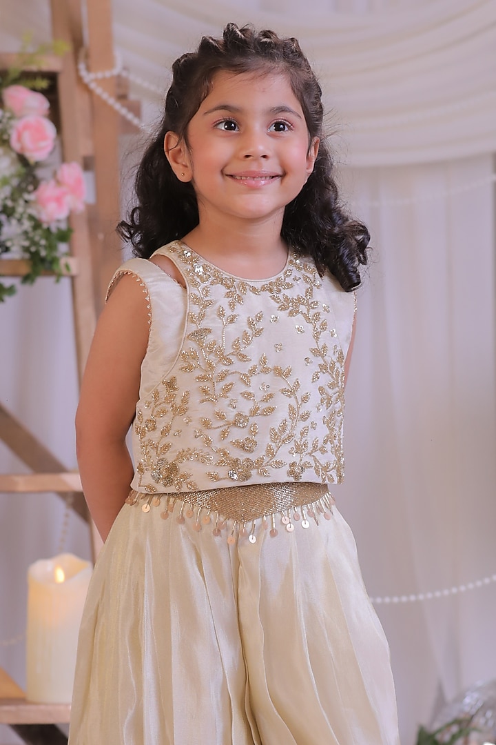 Off-White Shimmer Silk Palazzo Set For Girls by Li'l Angels at Pernia's Pop Up Shop