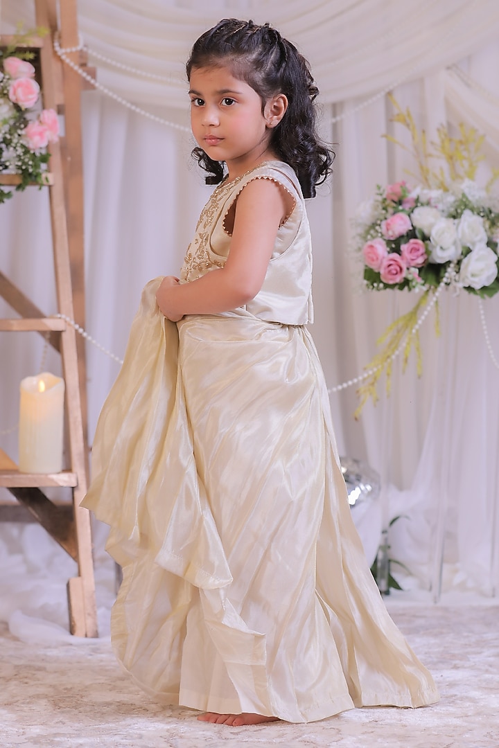Off-White Shimmer Silk Palazzo Set For Girls by Li'l Angels at Pernia's Pop Up Shop