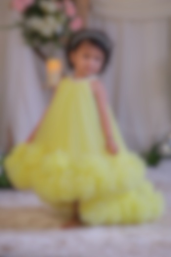 Yellow Net High-Low Gown For Girls by Li'l Angels at Pernia's Pop Up Shop