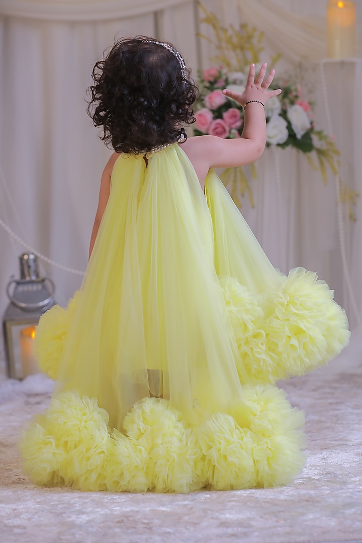 Yellow Net High-Low Gown For Girls by Li'l Angels at Pernia's Pop Up Shop