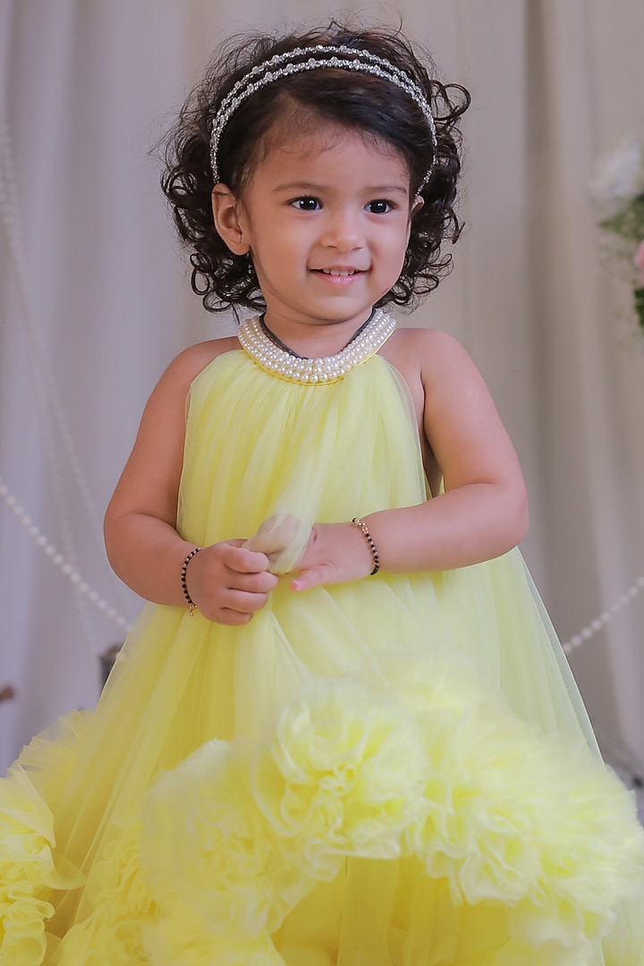 Yellow Net High-Low Gown For Girls by Li'l Angels at Pernia's Pop Up Shop