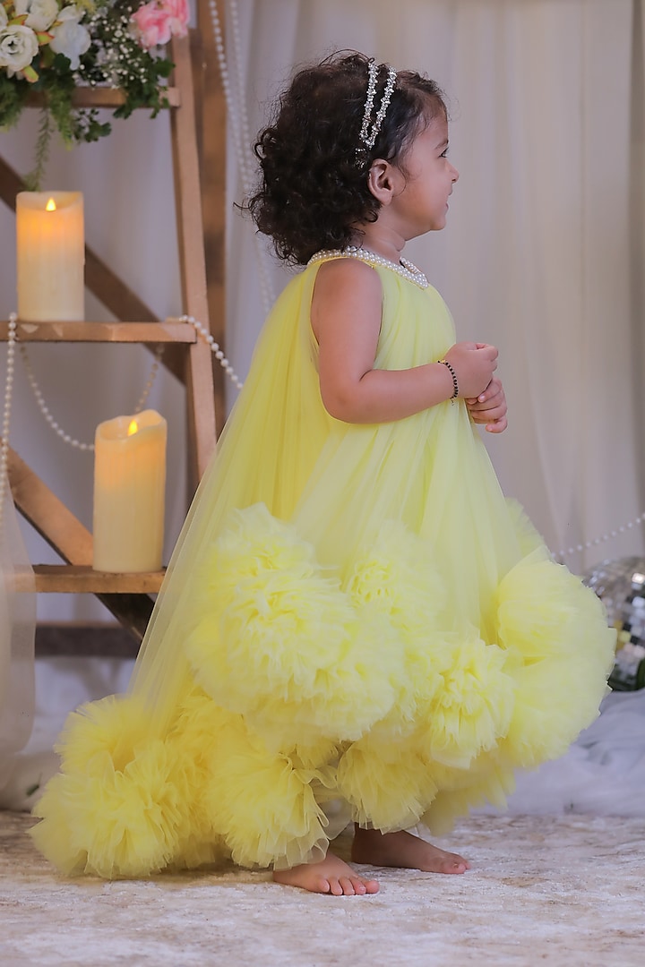 Yellow Net High-Low Gown For Girls by Li'l Angels at Pernia's Pop Up Shop