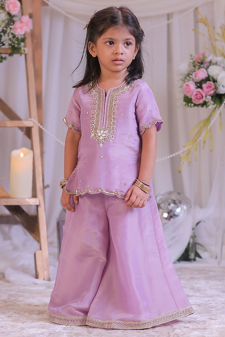Lilac Shimmer Silk Palazzo Set For Girls by Li'l Angels at Pernia's Pop Up Shop