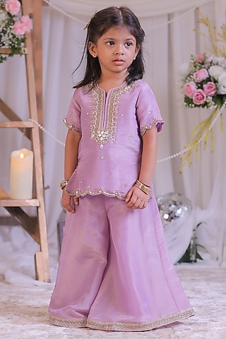 Lilac Shimmer Silk Palazzo Set For Girls by Li'l Angels