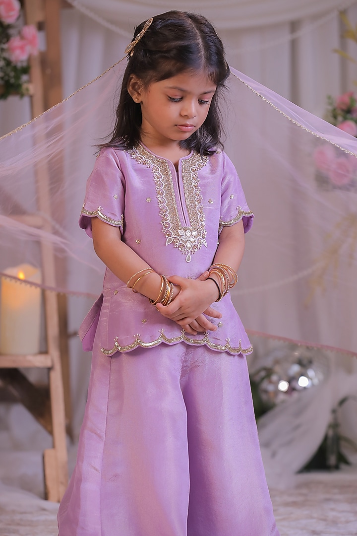 Lilac Shimmer Silk Palazzo Set For Girls by Li'l Angels at Pernia's Pop Up Shop