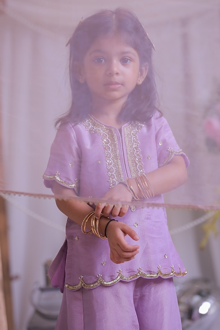 Lilac Shimmer Silk Palazzo Set For Girls by Li'l Angels at Pernia's Pop Up Shop