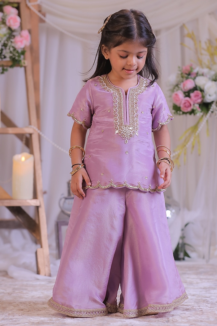 Lilac Shimmer Silk Palazzo Set For Girls by Li'l Angels at Pernia's Pop Up Shop