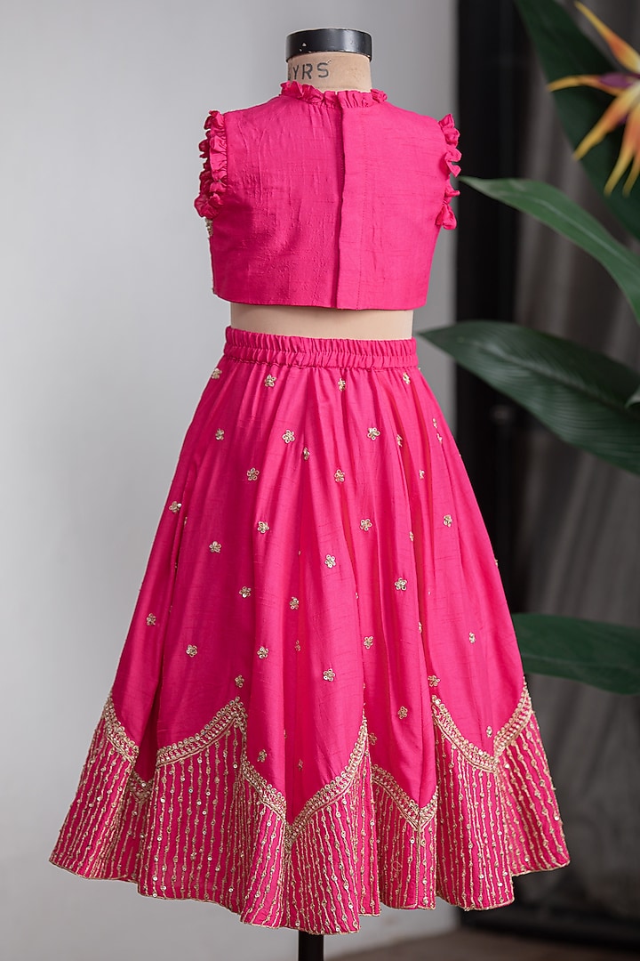 Rani Pink Dola Silk Embroidered Lehenga Set For Girls by Li'l Angels at Pernia's Pop Up Shop