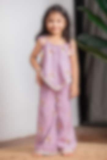 Purple Pure Chanderi Pant Set For Girls by Li'l Angels at Pernia's Pop Up Shop