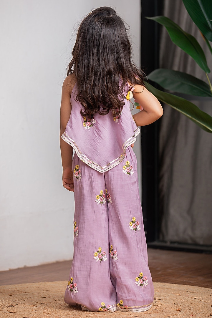 Purple Pure Chanderi Pant Set For Girls by Li'l Angels at Pernia's Pop Up Shop