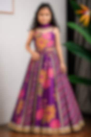 Purple Pure Muslin Silk Lehenga Set For Girls by Li'l Angels at Pernia's Pop Up Shop