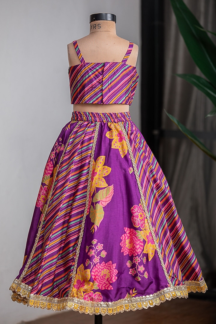 Purple Pure Muslin Silk Lehenga Set For Girls by Li'l Angels at Pernia's Pop Up Shop