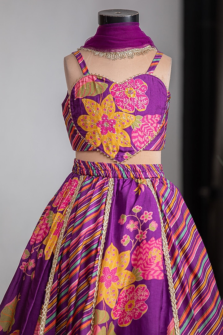 Purple Pure Muslin Silk Lehenga Set For Girls by Li'l Angels at Pernia's Pop Up Shop