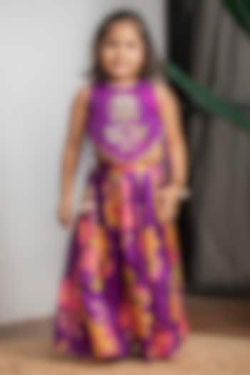 Purple Pure Muslin Silk Lehenga Set For Girls by Li'l Angels at Pernia's Pop Up Shop