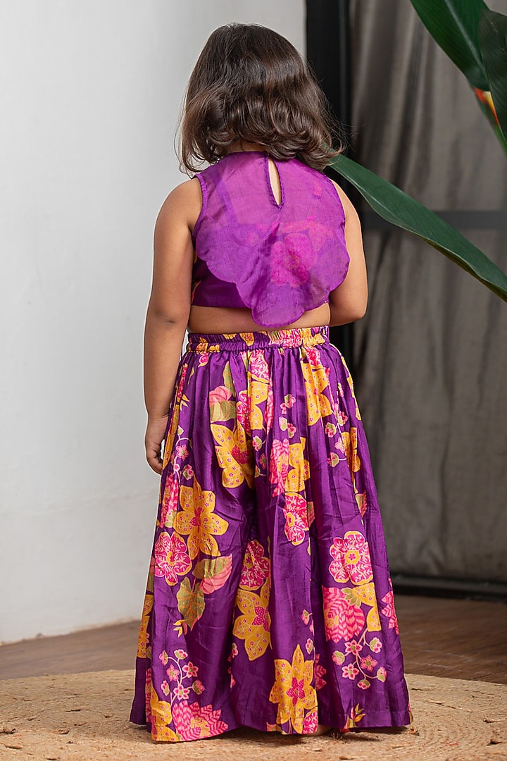 Purple Pure Muslin Silk Lehenga Set For Girls by Li'l Angels at Pernia's Pop Up Shop