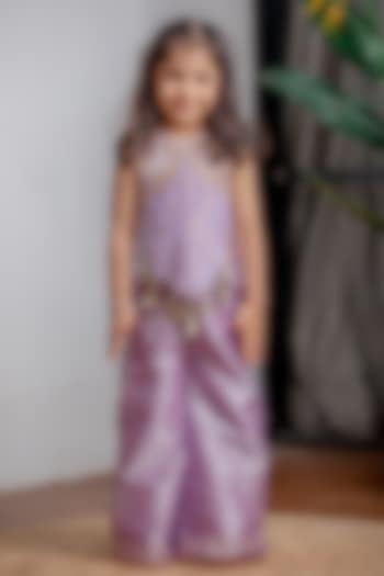 Purple Banarasi Pant Set For Girls by Li'l Angels at Pernia's Pop Up Shop