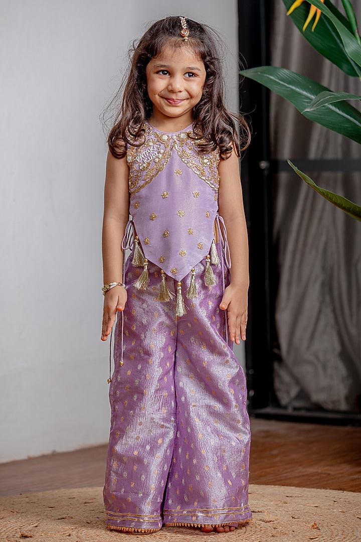 Purple Banarasi Pant Set For Girls by Li'l Angels at Pernia's Pop Up Shop