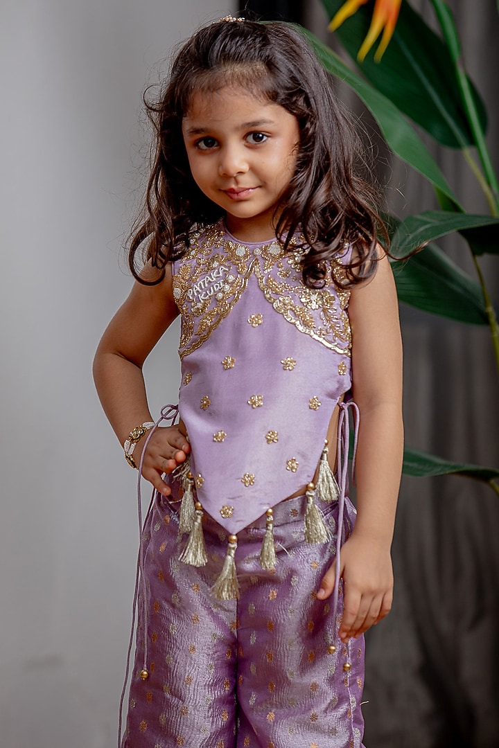 Purple Banarasi Pant Set For Girls by Li'l Angels at Pernia's Pop Up Shop