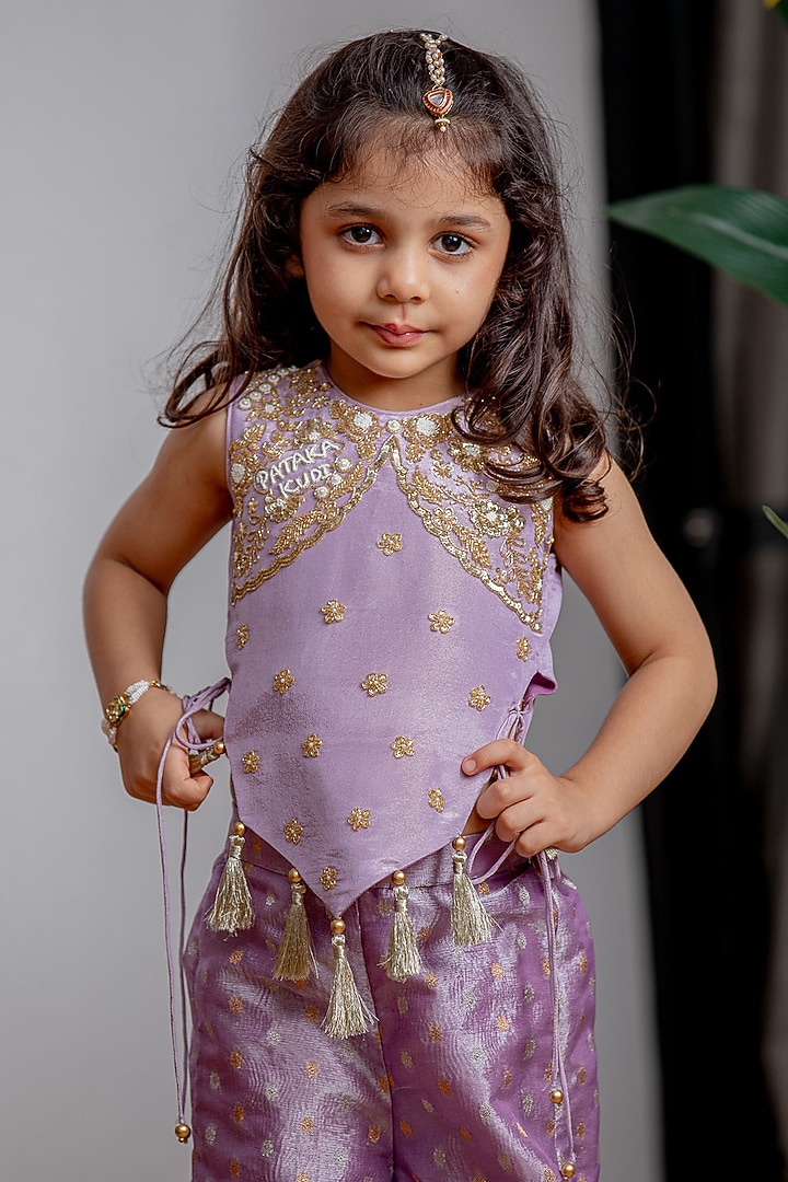 Purple Banarasi Pant Set For Girls by Li'l Angels at Pernia's Pop Up Shop