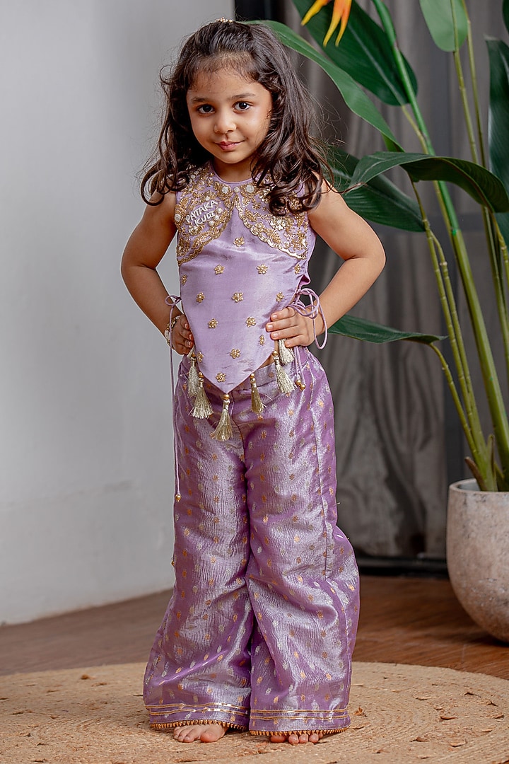 Purple Banarasi Pant Set For Girls by Li'l Angels at Pernia's Pop Up Shop