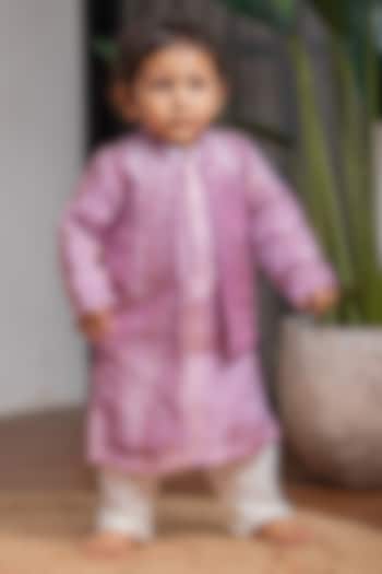 Purple Banarasi Zari Embroidered Bundi Jacket Set For Boys by Li'l Angels at Pernia's Pop Up Shop