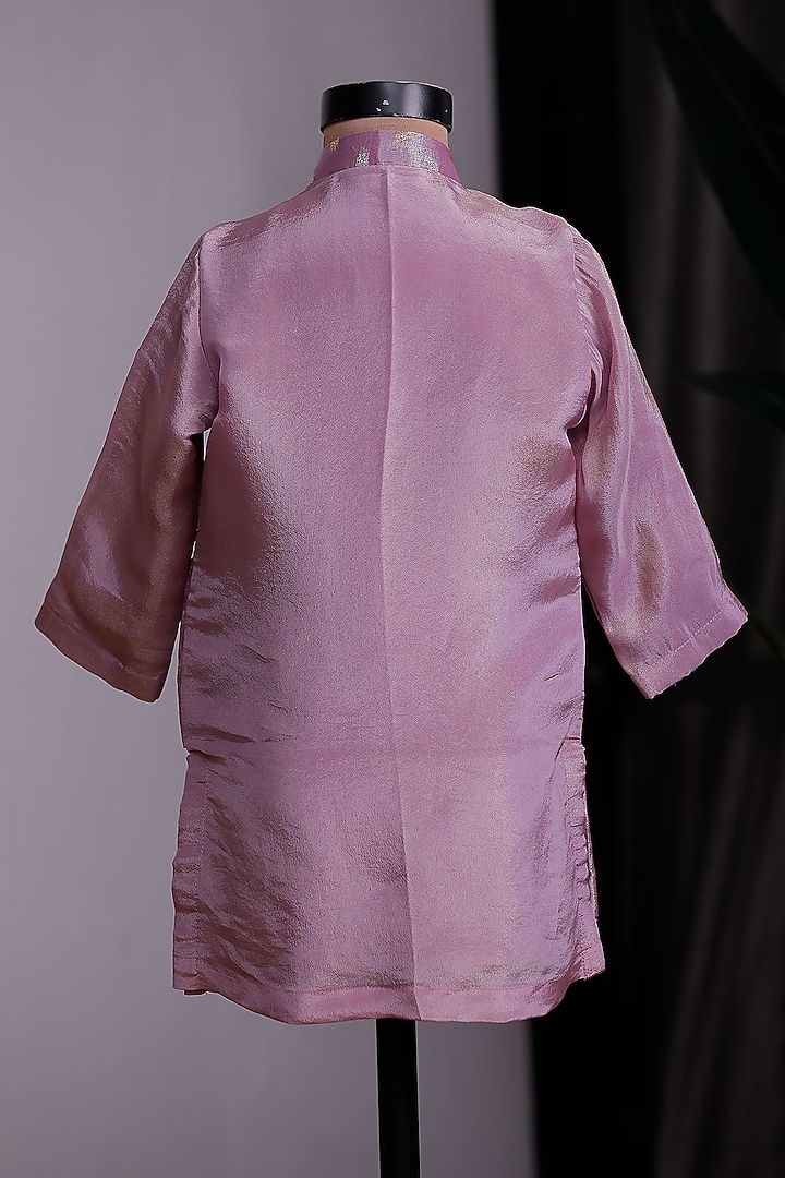 Purple Banarasi Zari Embroidered Bundi Jacket Set For Boys by Li'l Angels at Pernia's Pop Up Shop