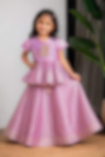 Purple Banarasi Zari Embroidered Lehenga Set For Girls by Li'l Angels at Pernia's Pop Up Shop
