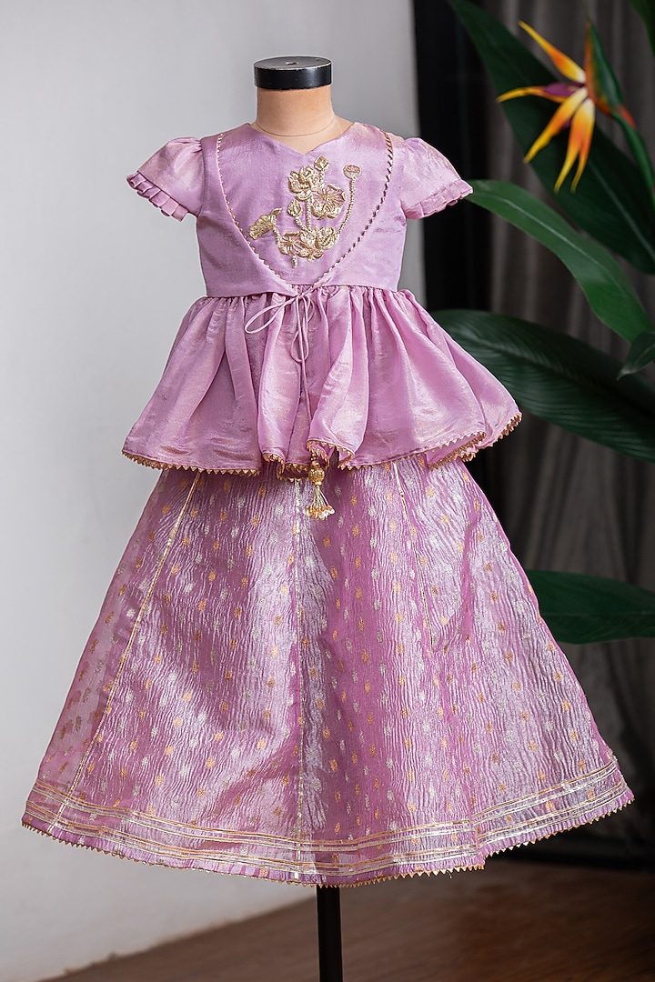 Purple Banarasi Zari Embroidered Lehenga Set For Girls by Li'l Angels at Pernia's Pop Up Shop