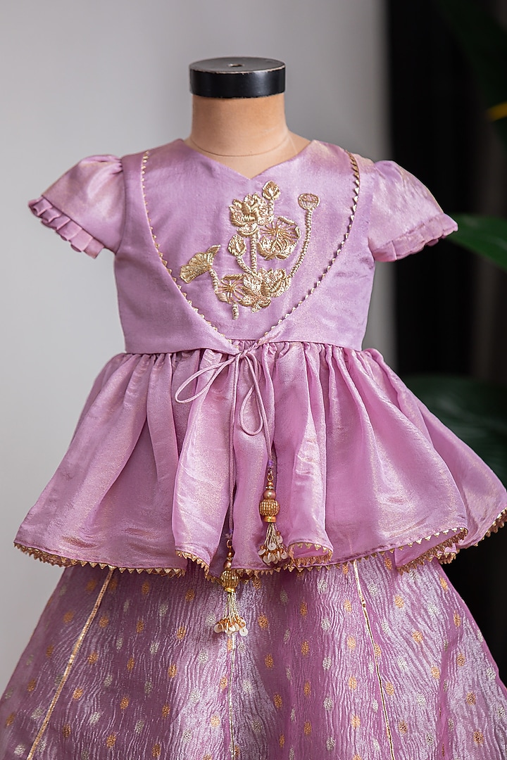 Purple Banarasi Zari Embroidered Lehenga Set For Girls by Li'l Angels at Pernia's Pop Up Shop