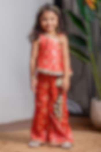 Red Zarna Silk Pant Set For Girls by Li'l Angels at Pernia's Pop Up Shop