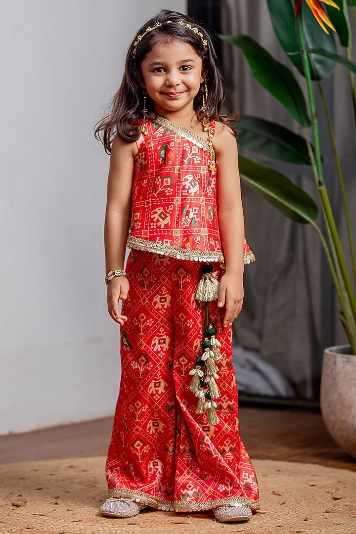 Red Zarna Silk Pant Set For Girls by Li'l Angels at Pernia's Pop Up Shop