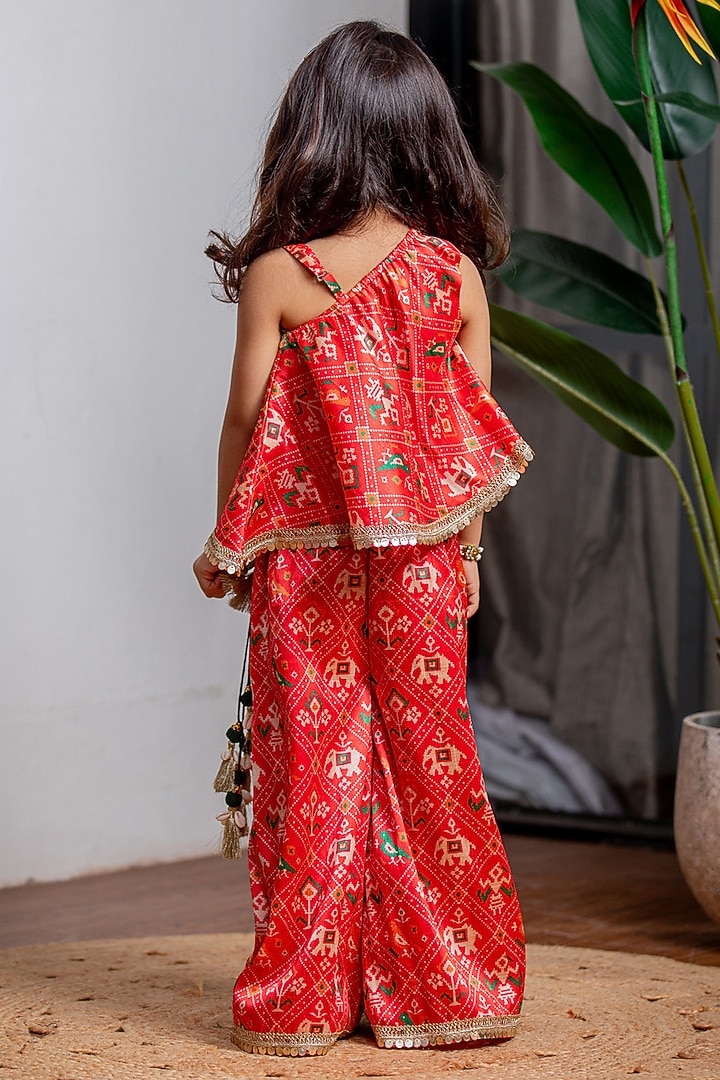 Red Zarna Silk Pant Set For Girls by Li'l Angels at Pernia's Pop Up Shop