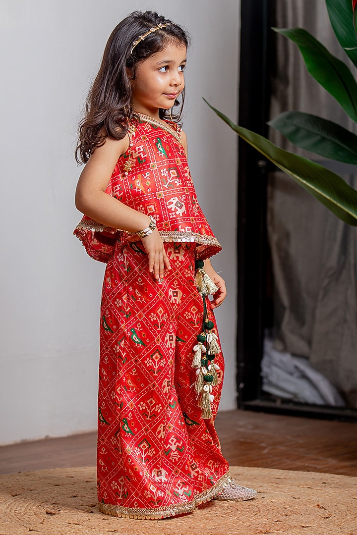 Red Zarna Silk Pant Set For Girls by Li'l Angels at Pernia's Pop Up Shop