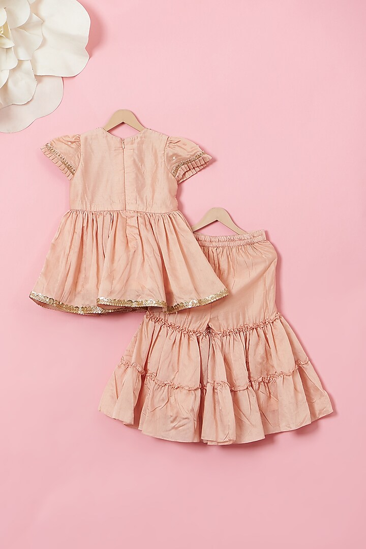 Peach Chanderi Sharara Set For Girls by Li'l Angels at Pernia's Pop Up Shop