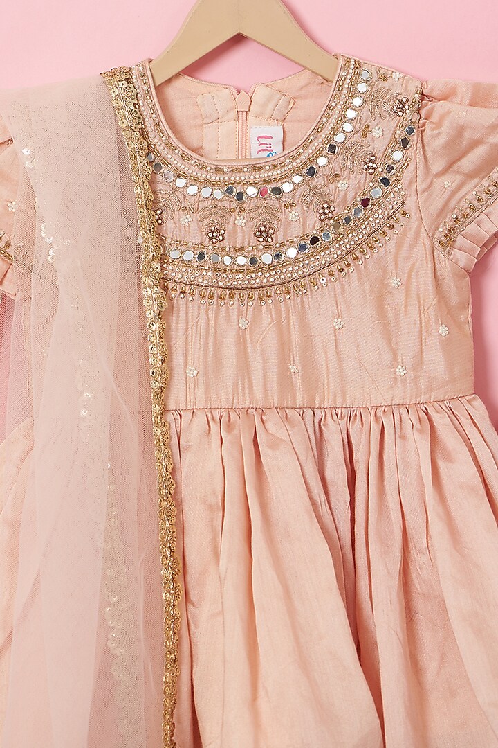 Peach Chanderi Sharara Set For Girls by Li'l Angels at Pernia's Pop Up Shop