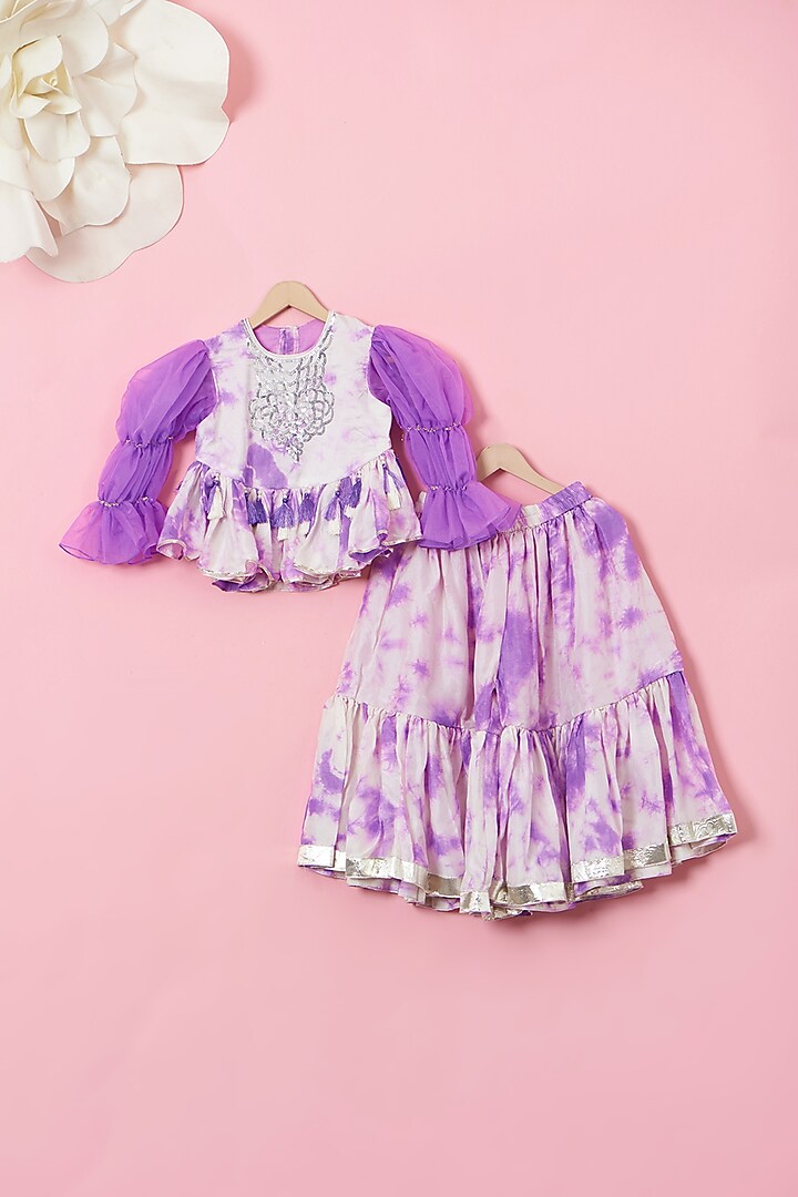 Violet Roman Silk Hand Dyed Sharara Set For Girls by Li'l Angels at Pernia's Pop Up Shop