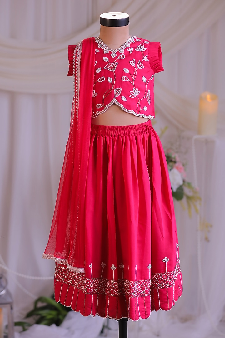 Pink Silk Lehenga Set For Girls by Li'l Angels at Pernia's Pop Up Shop