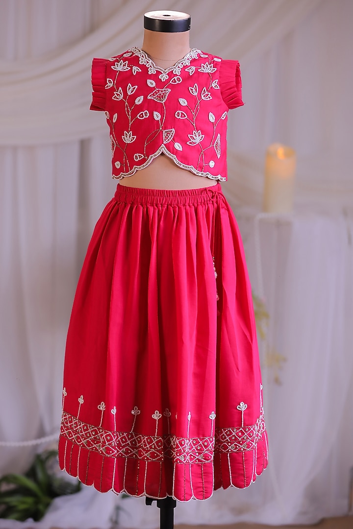 Pink Silk Lehenga Set For Girls by Li'l Angels at Pernia's Pop Up Shop