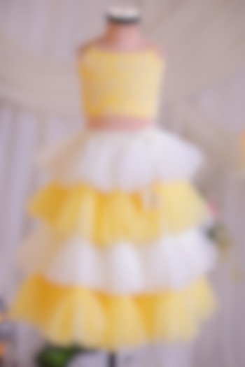 Yellow & White Net Frilled Lehenga Set For Girls by Li'l Angels at Pernia's Pop Up Shop