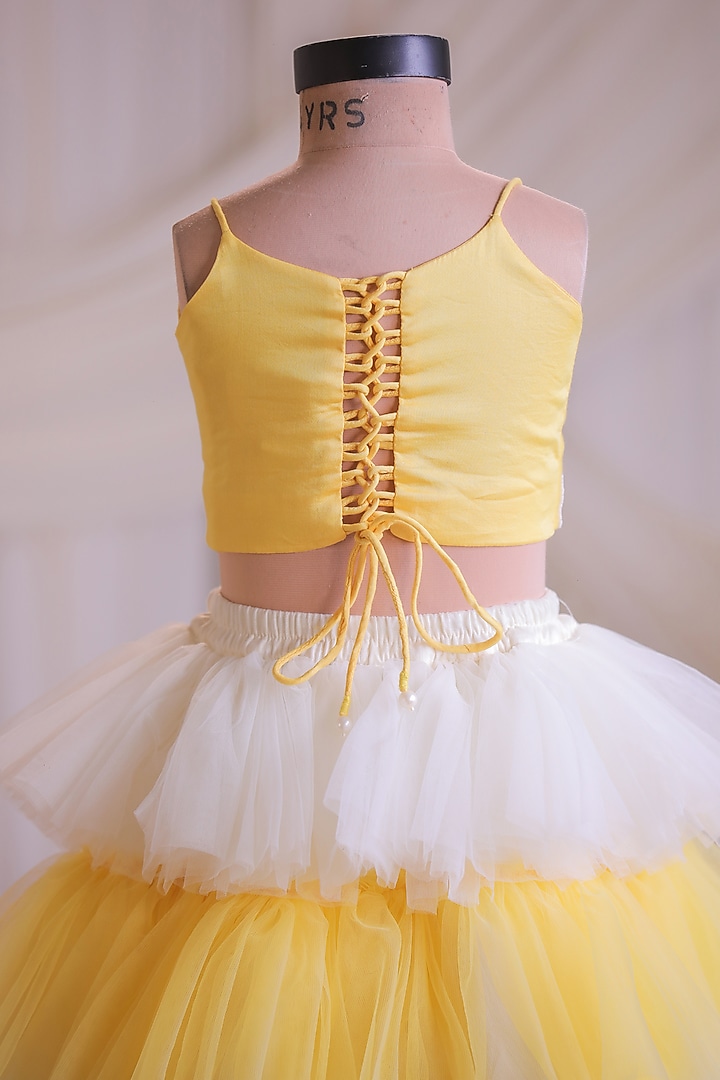 Yellow & White Net Frilled Lehenga Set For Girls by Li'l Angels at Pernia's Pop Up Shop