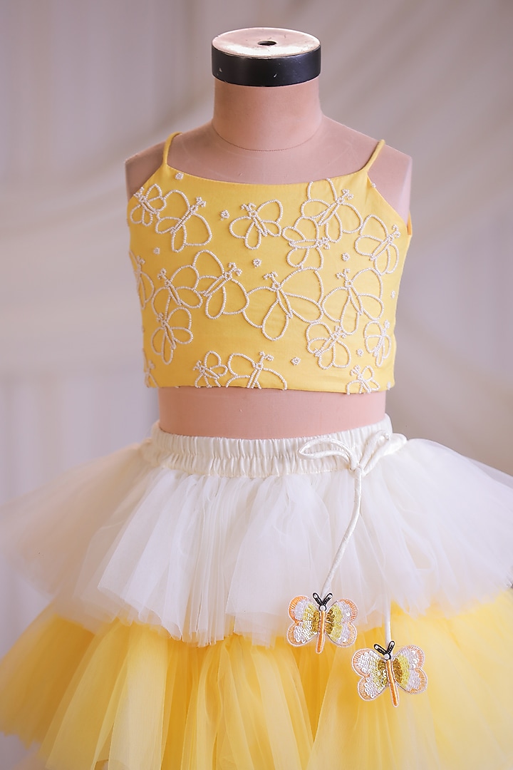 Yellow & White Net Frilled Lehenga Set For Girls by Li'l Angels at Pernia's Pop Up Shop