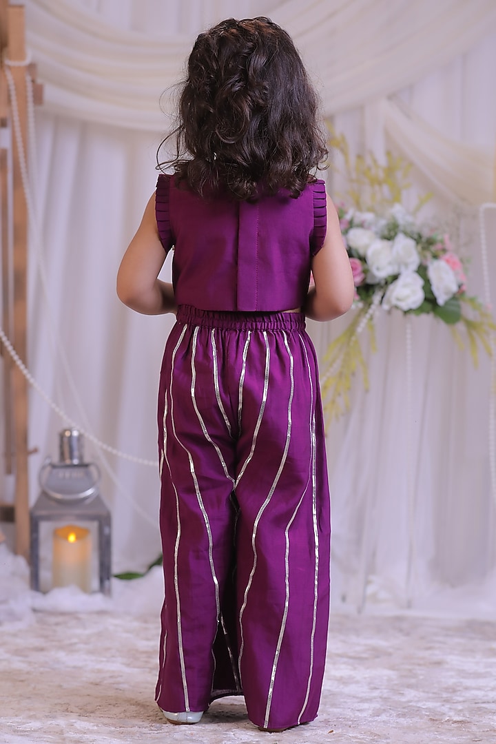 Purple Silk Cutdana Work Palazzo Pant Set For Girls by Li'l Angels at Pernia's Pop Up Shop
