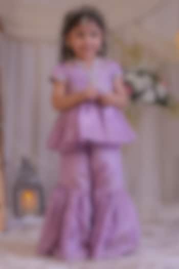 Purple Shimmer Silk Sharara Set For Girls by Li'l Angels at Pernia's Pop Up Shop