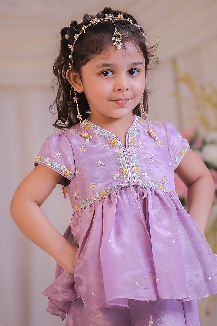Purple Shimmer Silk Sharara Set For Girls by Li'l Angels at Pernia's Pop Up Shop