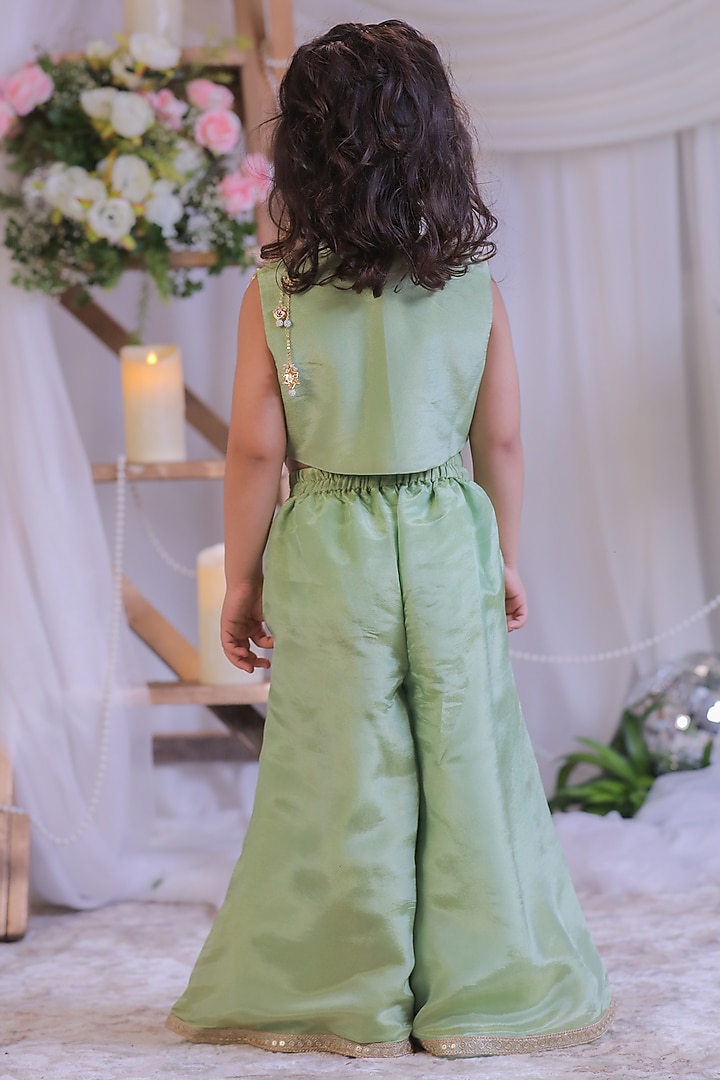 Green Shimmer Silk Palazzo Pant Set For Girls by Li'l Angels at Pernia's Pop Up Shop