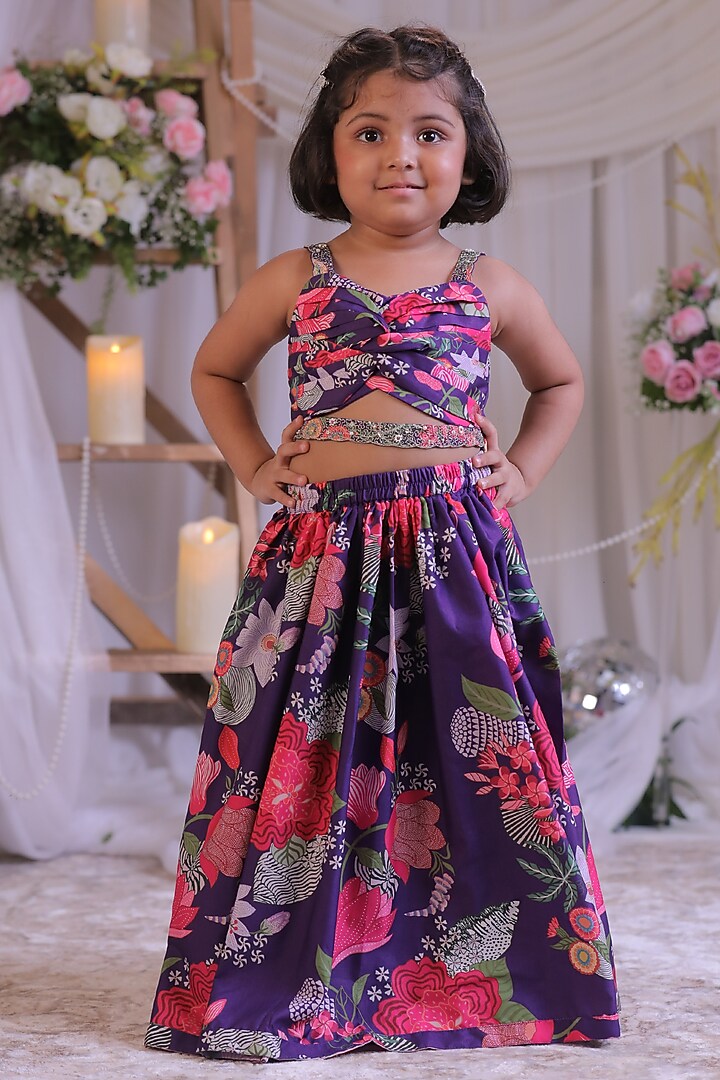 Purple Silk Lehenga Set For Girls by Li'l Angels at Pernia's Pop Up Shop