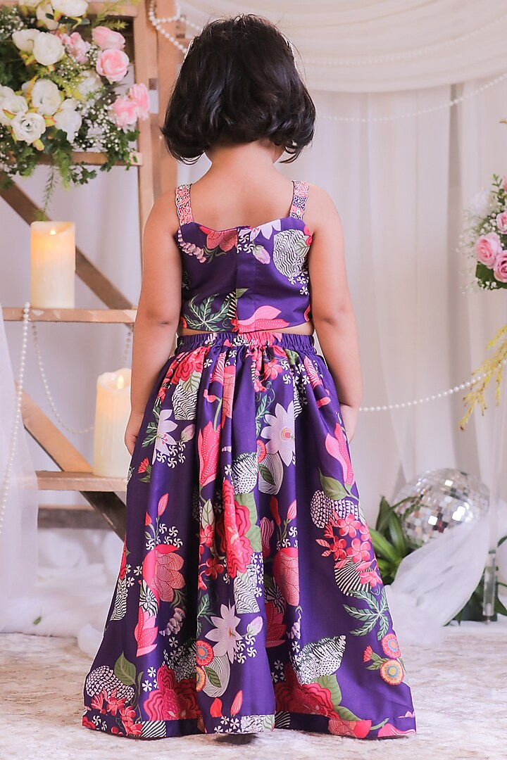 Purple Silk Lehenga Set For Girls by Li'l Angels at Pernia's Pop Up Shop