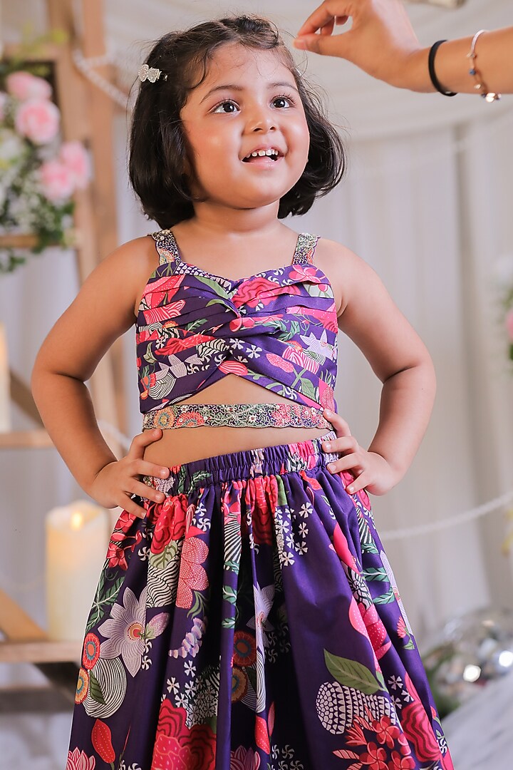 Purple Silk Lehenga Set For Girls by Li'l Angels at Pernia's Pop Up Shop